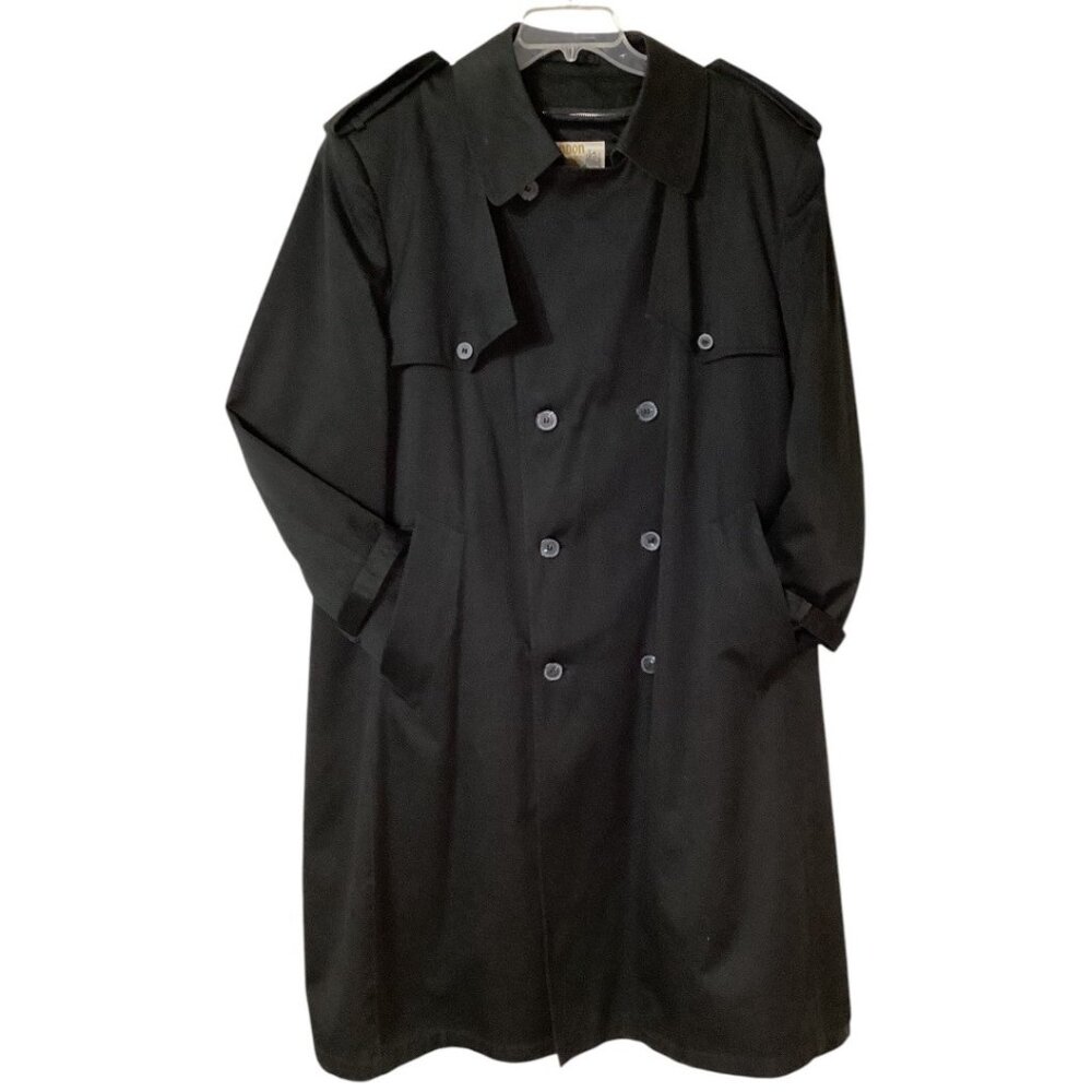 Vintage London Fog Double-Breasted Black Trench Coat Men's Size 46 Regular‎